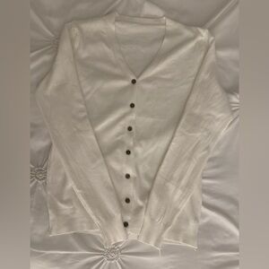 White V-Neck Cardigan Sweater